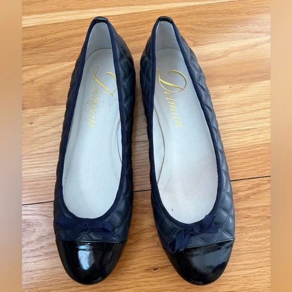 Delman Quilted Leather Ballet Flats in Navy Blue cap toe - Picture 4 of 12